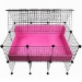 Small 2x3 grids C&C Guinea Pig Cage with FlipFold cover tented up on a stand for guinea pigs in pink